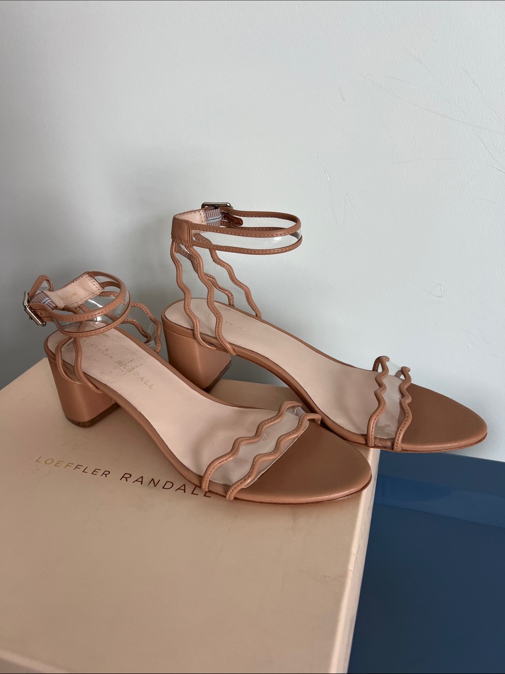 Loeffler Randall emi light pink leather ankle strap sandals low block heels 7B